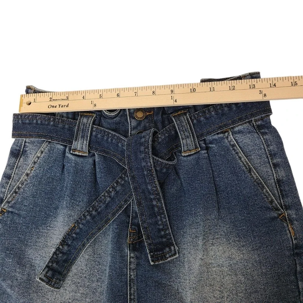 Angel Kiss Womens Size Small Paper Bag High Waist Blue Denim Jean‎ Skirt